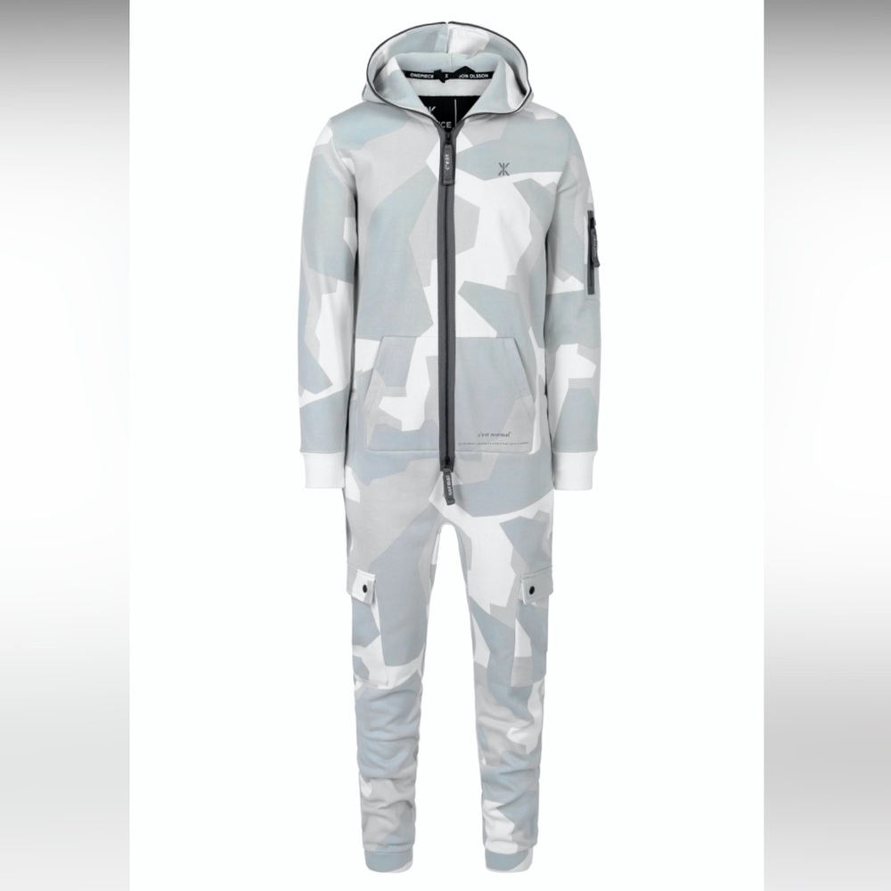 Jon Olsson never been worn unisex size small onesie, in white camouflage.